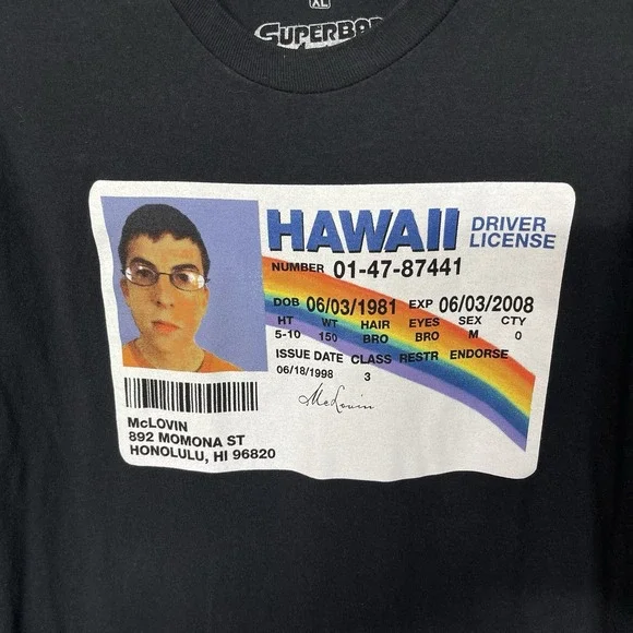 Mclovin ID Driver License Men's Shirt Superbad Movie Graphic T Shirt X Large - Picture 3 of 6